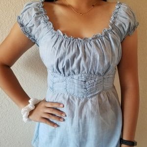 NWT Light Blue Ruffle Peasant Top